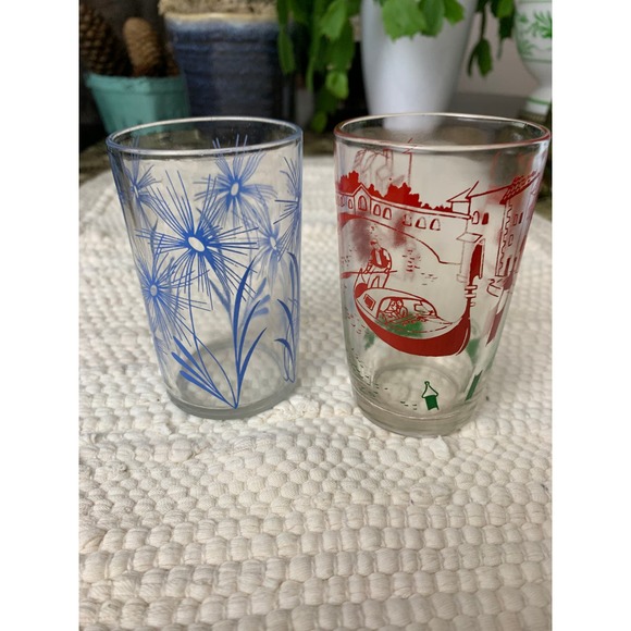 Vintage 60s mid century juice glasses tumbler 4oz set of 2 - Picture 2 of 13